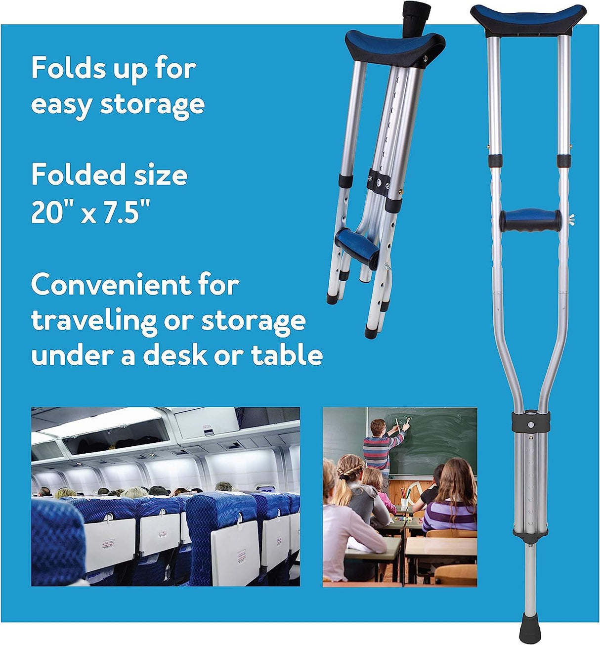 Carex Folding Aluminum Under Arm Crutches - Lightweight Crutches for Adults 4'11" to 6'1", Adult Crutches, 2 Crutches Included, Universal Crutches for Walking