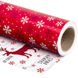 WRAPAHOLIC 30 Inch Jumbo Reversible Christmas Wrapping Paper - 30 Inch x 100 Feet Jumbo Roll Red White Reindeer and Snowflake Wrapping Paper for Christmas, Holiday, Party
