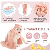 Peryiter 4 Pcs Muslin Hooded Baby Towels, 32"x 32" Cotton Newborn Bath Towel Muslin Infant Baby Blankets Absorbent Unisex Christmas Registry Gift Essentials for Girls Boys (Light Pink)