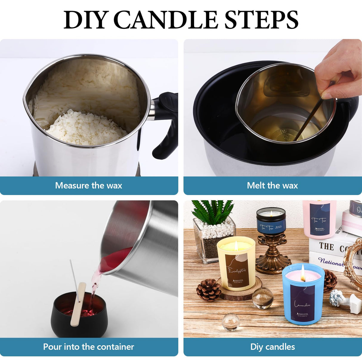 SAEUYVB Natural Soy Candle Wax for Candle Making, 10lb Bag, Premium Granular Soy Wax, 20 Cotton Candle Wicks, 20 Wick Stickers and 2 Centering Devices-Perfect as Christmas Home Decoration