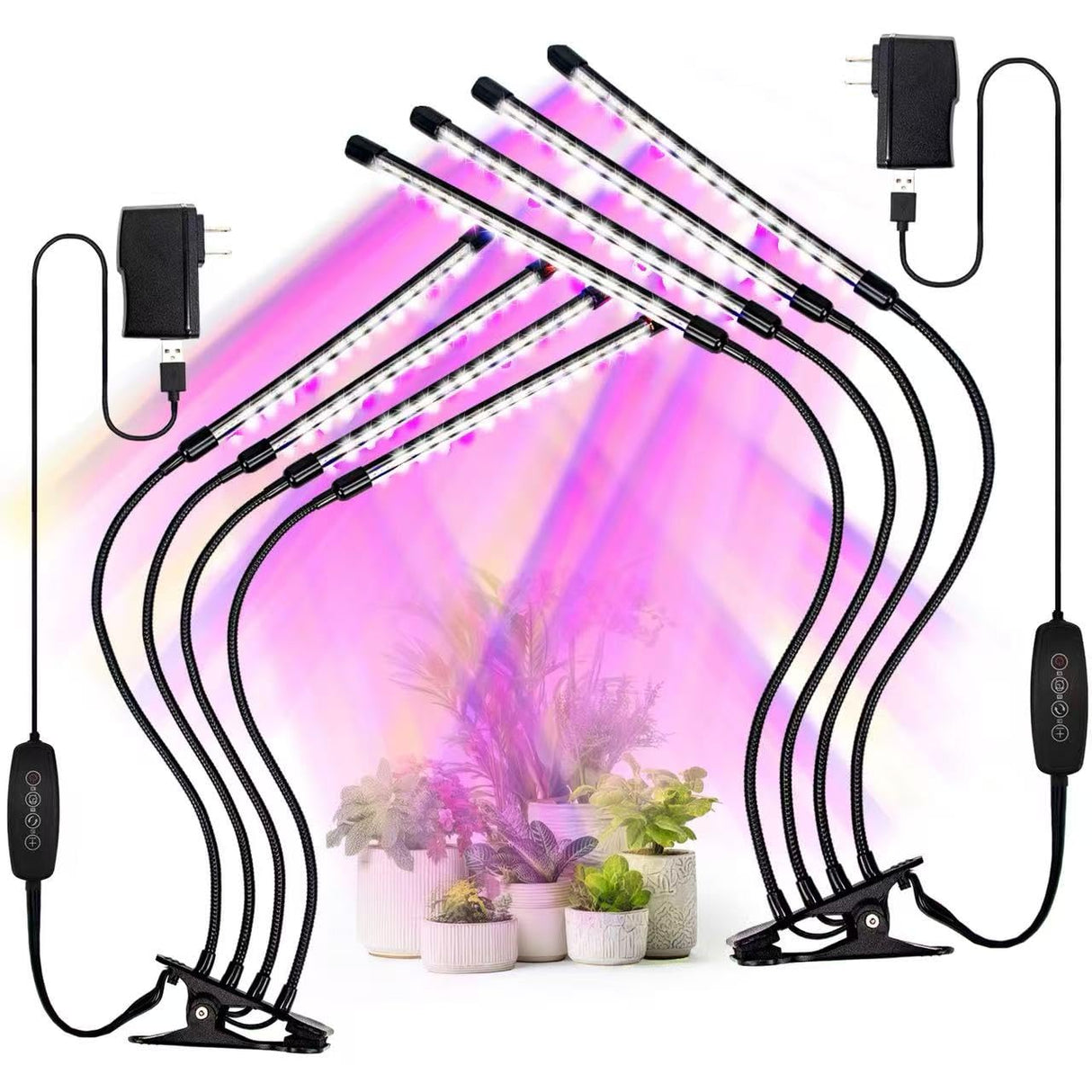 LED Grow Lights for Indoor Plants 2-Pack, Full Spectrum & Red Blue Spectrum Plant Growing Lamps with 3/9/12H Timer, 10 Brightness Levels, Clip-on Desk Plant Lights for Seedlings, Succulents, Flowers