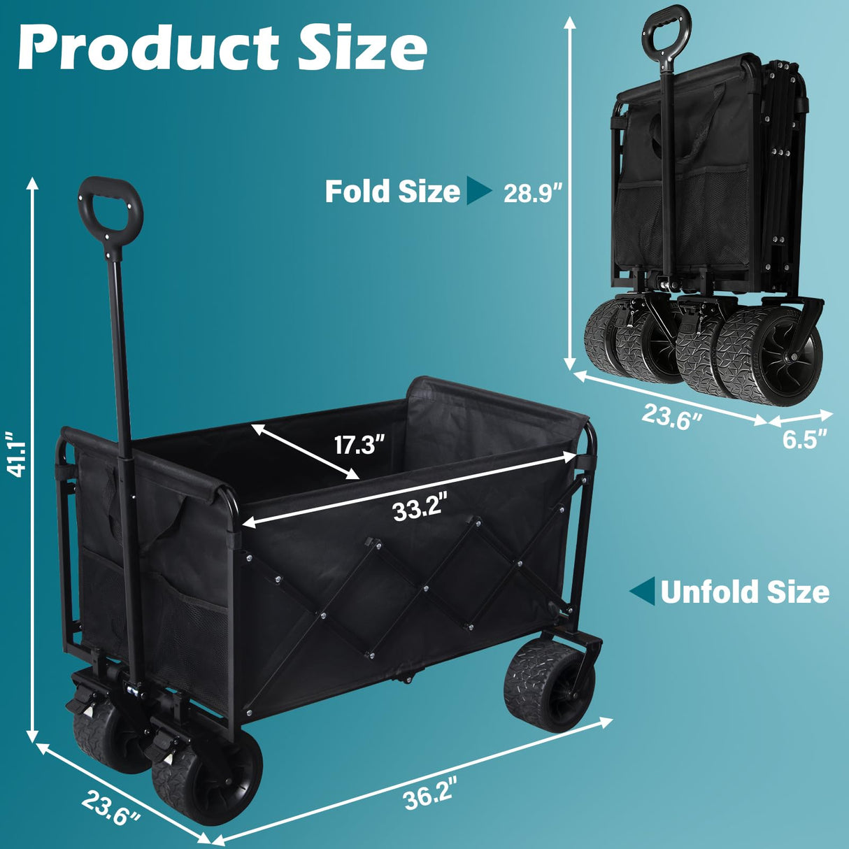 Beach Wagon with Big Wheels for Sand: 600LBS All Terrain Collapsible Beach Cart Foldable - Portable Heavy Duty Folding Utility Wagon Cart for Groceries Shopping Outdoor Camping Sports