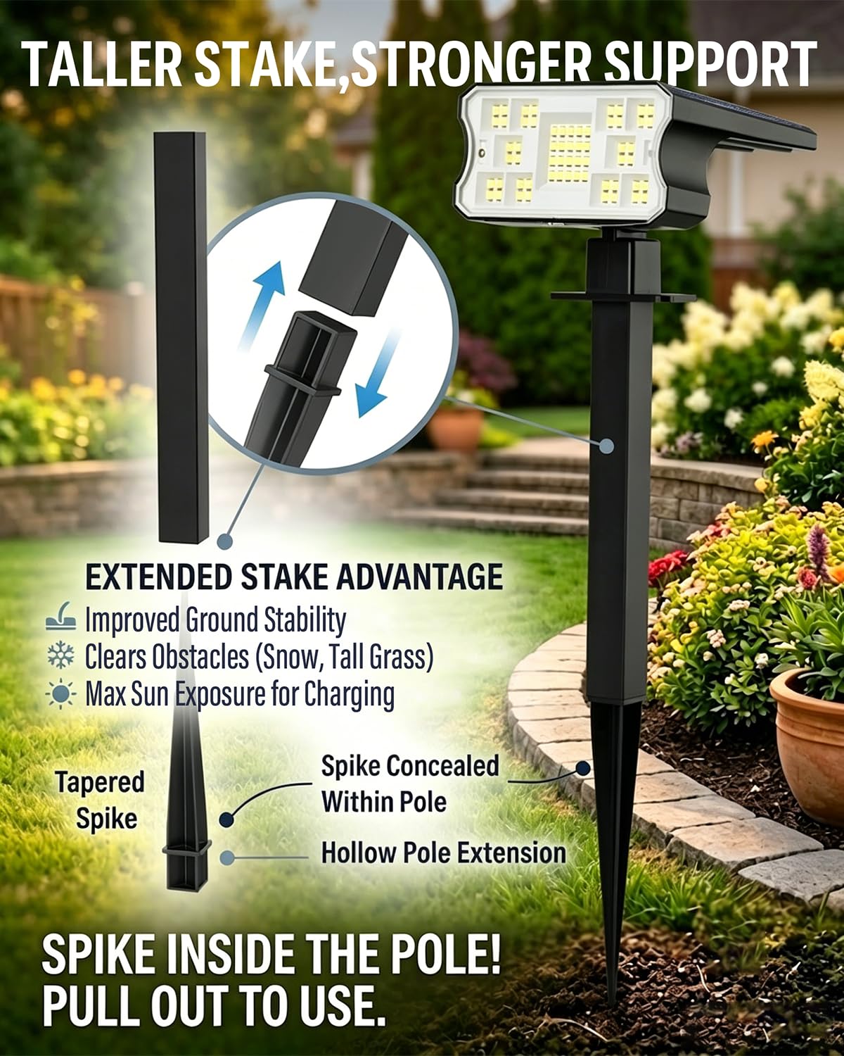 HGGH Solar Lights Outdoor Waterproof IP67, 60 LED 3 Lighting Modes Solar Spot Lights Outdoor for Yard Garden Pathway Landscape, Auto On/Off, Function 2 in 1(Warm White, 4 Pack)