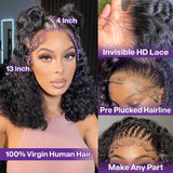 HIRIREMY Deep Wave BOB Wig Human Hair 13x4 HD Curly BOB Lace Front Wigs Human Hair Pre Plucked Wear And Go Glueless Short Curly Frontal BOB Wigs For Black Women Wet And Wavy 14 Inch