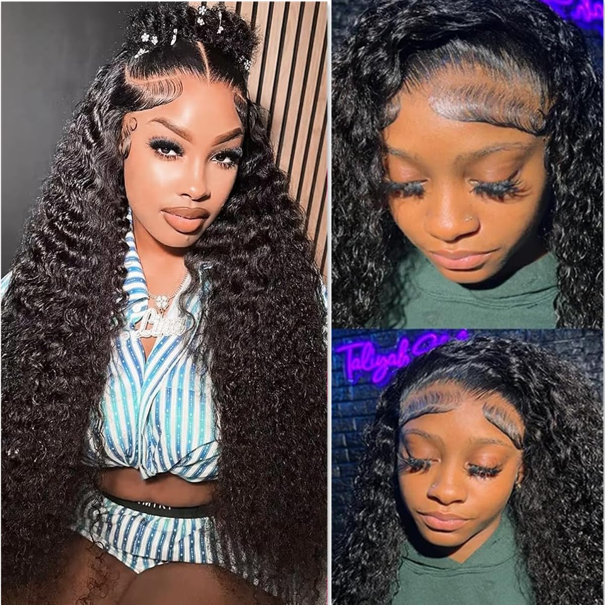 Josblue Deep Wave Lace Front Wigs Human Hair 180% Density 4x4 HD Transparent Lace Closuret Wet and Wavy Human Wigs for Black Women Pre Plucked with Baby Hair Nature Color