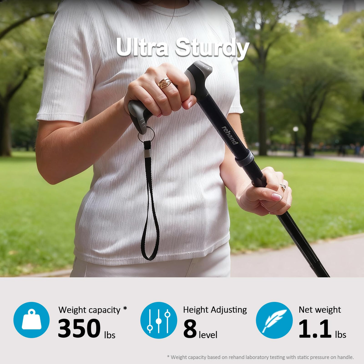 REHAND Walking Cane - Foldable, Adjustable, Collapsible Walking Canes for Men & Women, Heavy Duty All Terrain Tip, with Travel Bag | Walking Sticks for Seniors & Adults (Natural Black)
