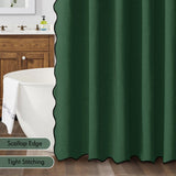 MIULEE Christmas Dark Green Scalloped Shower Curtain Linen Textured with 12 Metal Hooks Cute Heavy Duty Washable Waterproof Thick Cloth Shower Curtains with Black Border for Bathroom Hotel,W72*L72