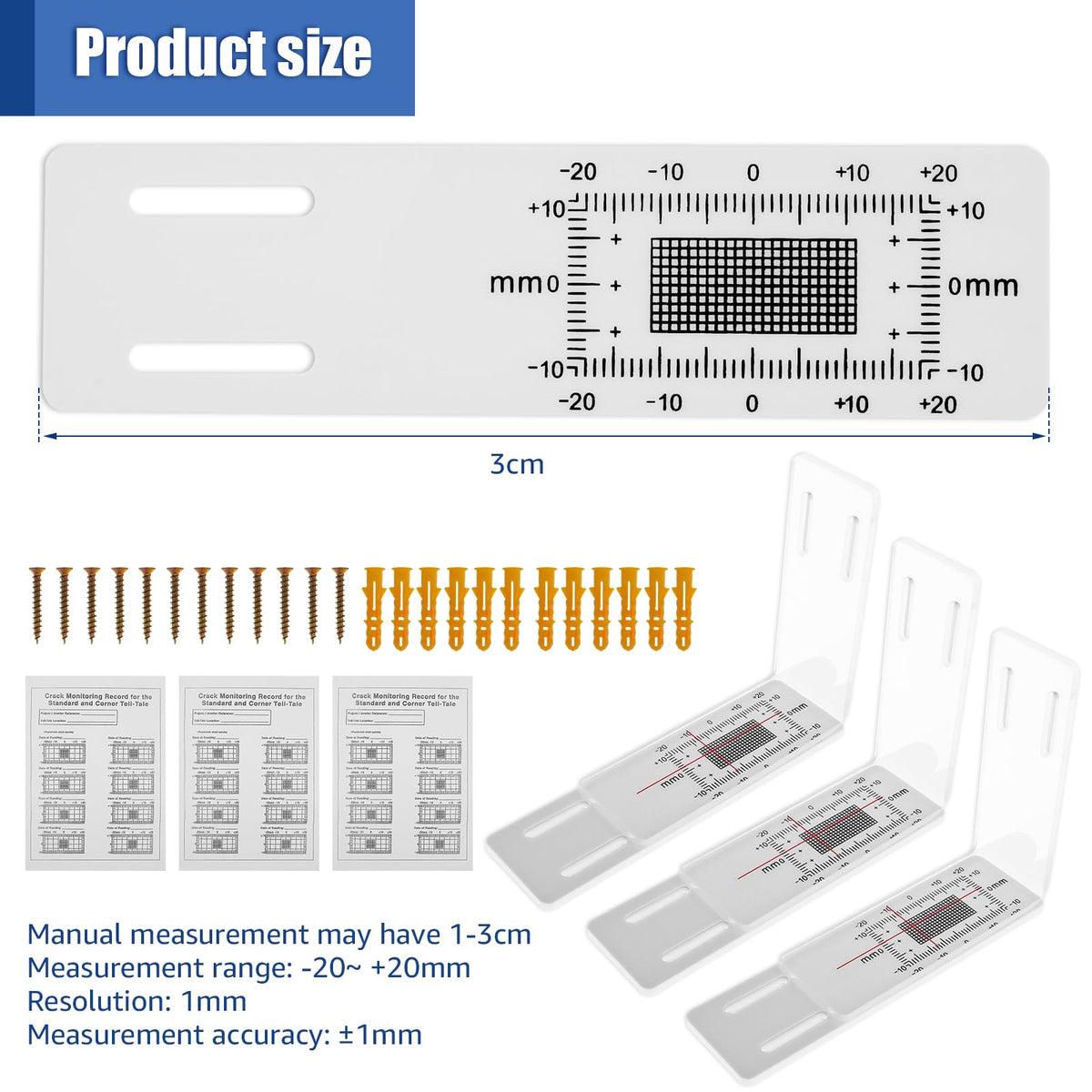 3PCS Crack Monitoring Record, Standard Tell-Tale Crack Monitor, Tell T ...