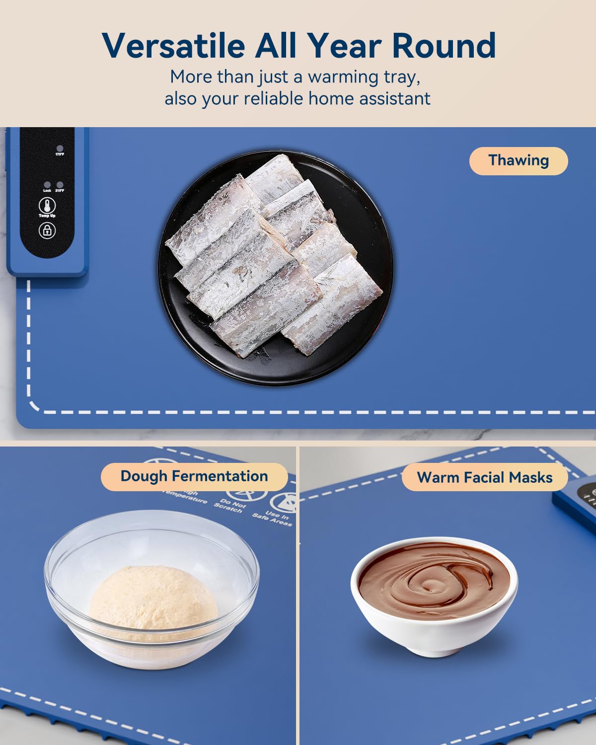Electric Warming Tray, Negative ion Food Warming Mat, Full Surface Heating Rollable & Portable, Premium Silicone Nano-Material, 3 Modes- Versatile Food Warmer for Gatherings, Parties, Christmas