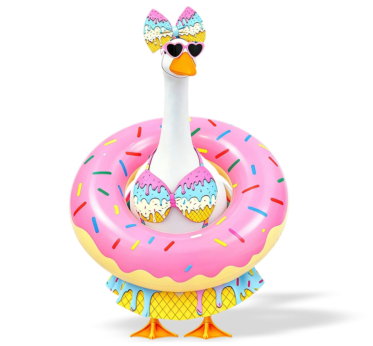 Porch Goose Outfits Summer Swimsuit - 5-Piece Ice Cream Theme Large Lawn Goose Clothes with Bikini, Bow Headband, Star Sunglasses, Swim Ring & Pump, Outdoor Yard Decor (Girlfriend Theme)
