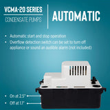 Little Giant VCMA-20ULS 115 Volt, 80 GPH, 1/30 HP Automatic Condensate Removal Pump for HVAC/Refrigeration Systems/Dehumidifiers with Overflow Detection Switch and 6-Foot Cord, White/Black, 554425