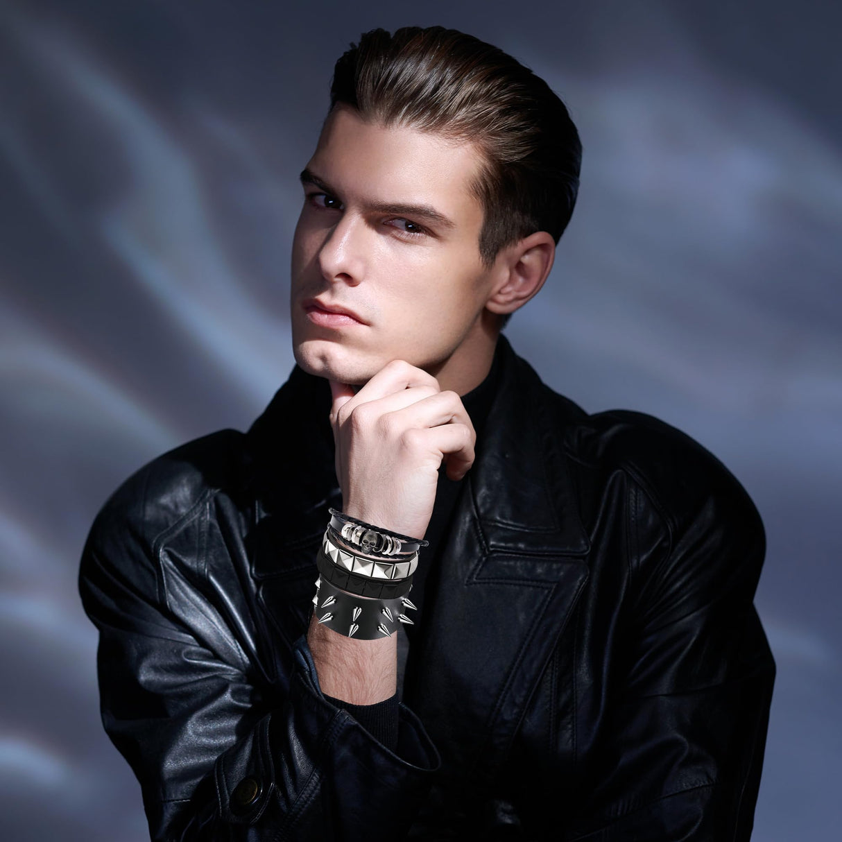 YMO 12 Pieces Spiked Bracelets, Studded Bracelet Emo Bracelets Black Leather Cuff Rivet Gothic Goth Punk Bracelet Punk Accessories for Women Men