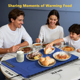Food Warming Mat with 3-Zone Heating Mode, Redagod Electric Warming Tray with 9 Temperature & 8 Timer Settings, Hook and Roll Up Storage, Portable Countertop Food Heating Mat for Home Daily Use, Blue