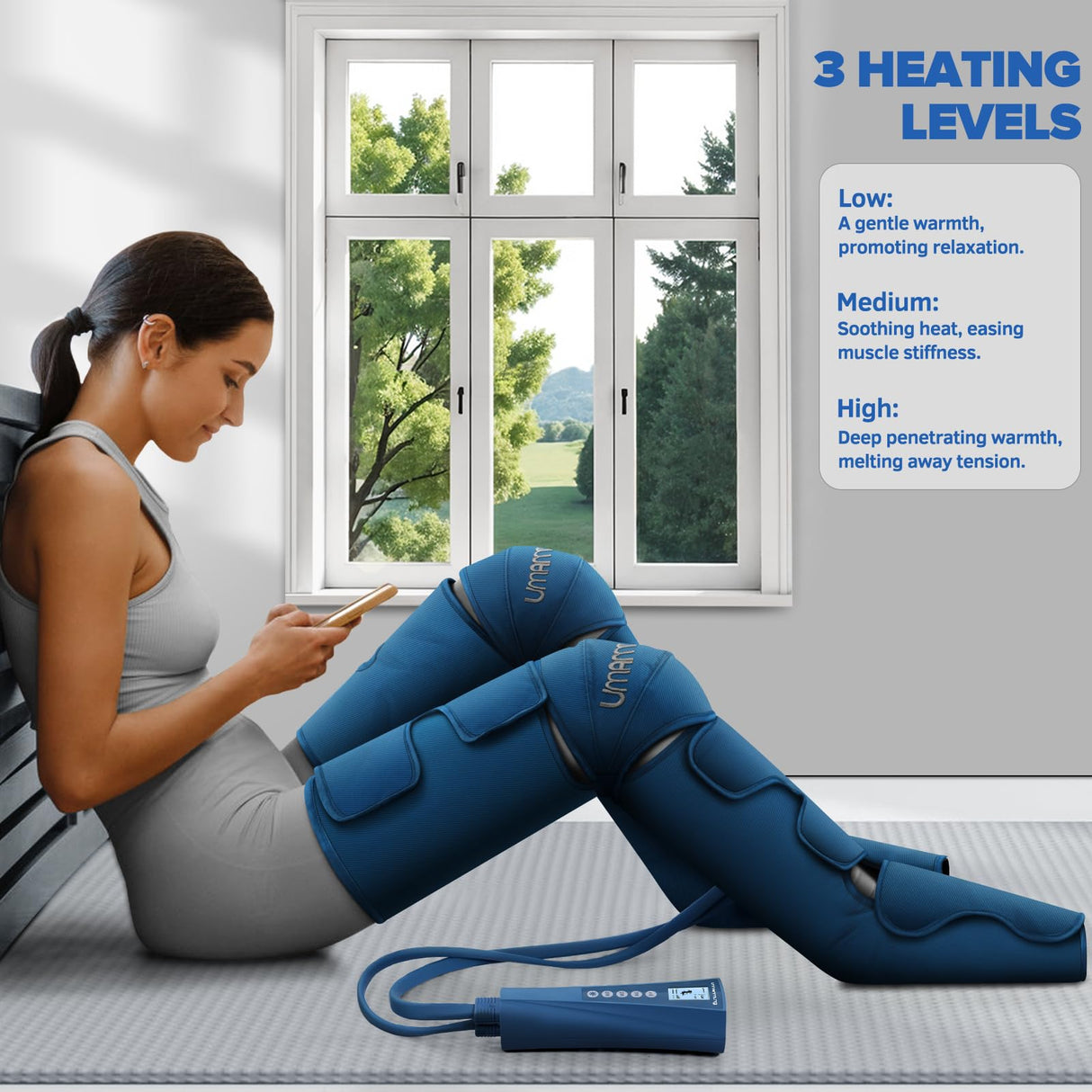 UMARMUNG Air Compression Leg Massager with Heat - Pain Relief & Circulation Booster for Foot, Calf, Knee and Thigh - Gifts for Men, Women, Dad, Mom for Mother's Day, Father's Day, Birthdays, Christmas