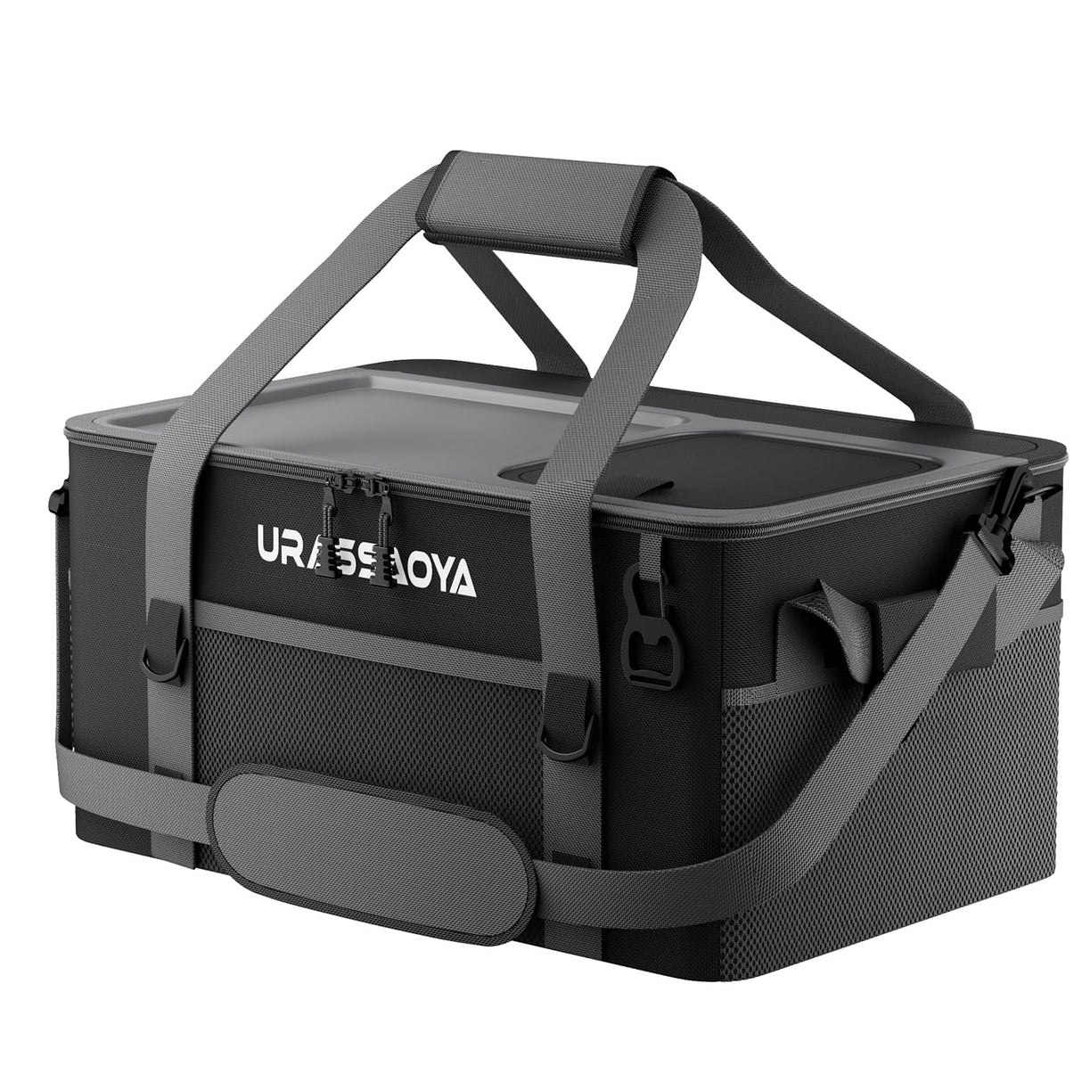 [2026 Updated] 50 Can Collapsible Soft Cooler Bag with Hard PP Lid, Leakproof Insulated Ice Chest with Quick-Access Top Hatch, Bottle Opener & Mini Table for Beach, Camping, Travel (Matte Black)