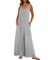 dowerme Women's Summer Clothes Casual One Piece Jumpsuits 2025 Spaghetti Strap Loose Wide Leg Pant Rompers Beach Outfits(Grey,Small)