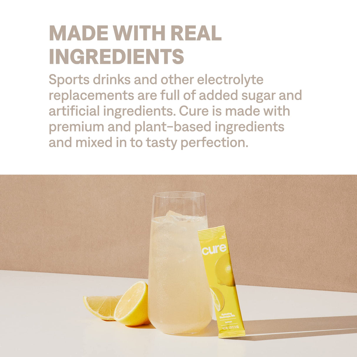 Cure Hydration | Plant-Based Electrolyte Drink Mix | No Added Sugar | FSA & HSA | Dehydration Relief Powder Made with Coconut Water | Non-GMO | Vegan | Pouch of 14 Packets - Lemonade