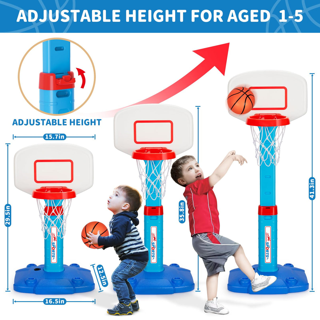 Toddler Basketball Hoop Indoor for Age 1-3, Adjustable Kids Basketball Hoops, Mini Basketball Hoop with 3 Balls for Outdoor Poolside, Birthday Christmas Sport Toys Gift for Baby Boys Girls Age 1 2 3 4