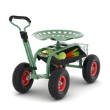 PeacefulHues Garden Scooter Rolling Work Seat – 360° Swivel Garden Cart with Wheels, Tool Tray & Steering Handle – Heavy Duty Outdoor Stool for Planting, Weeding & Yard Work