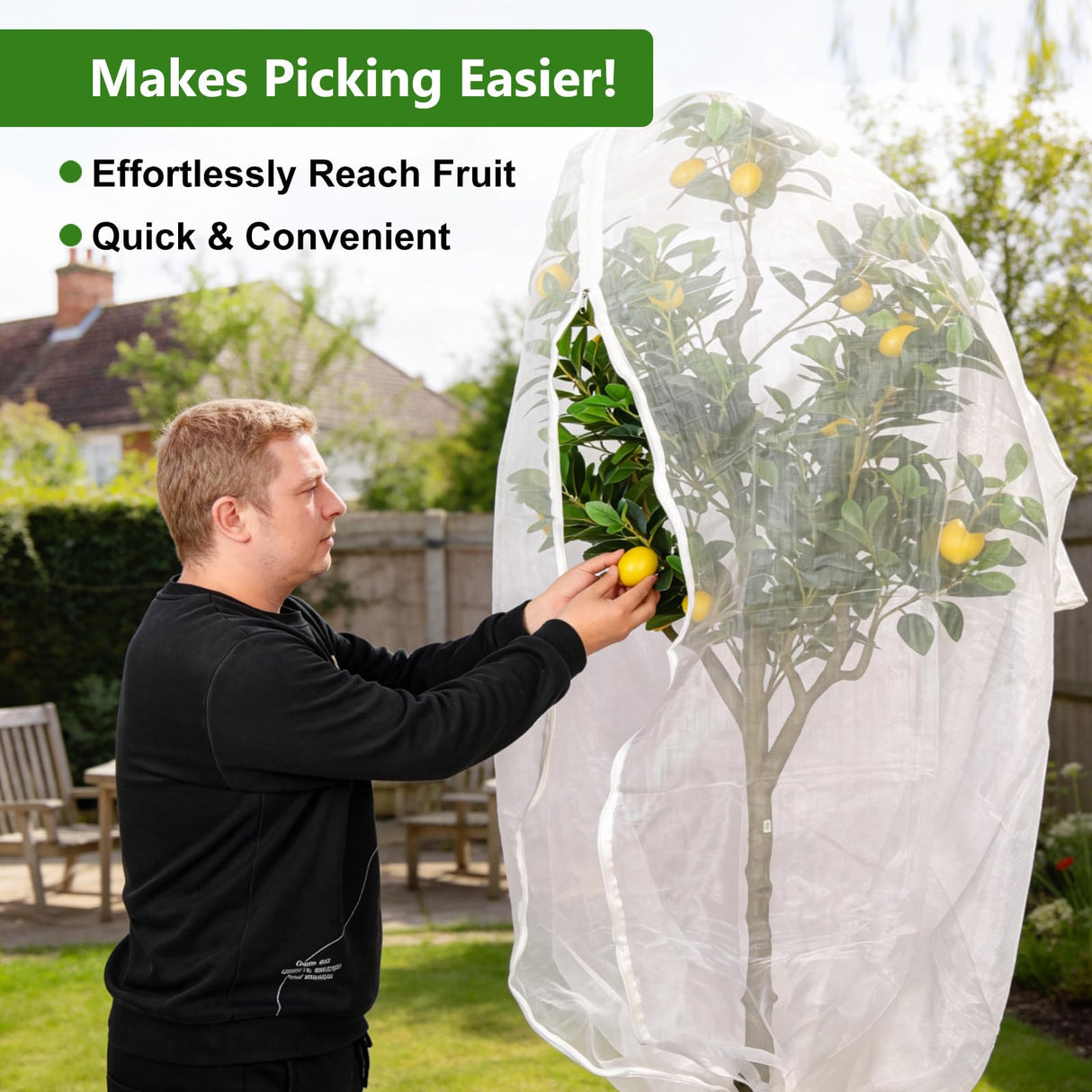 Jevrench 2 Pack 4 x 6ft Garden Netting for Plants, Fruit Tree Netting with Zipper & Drawstring, Bird Netting for Garden Protection, Blueberry Bushes, Tomato Plants & Fruit Trees