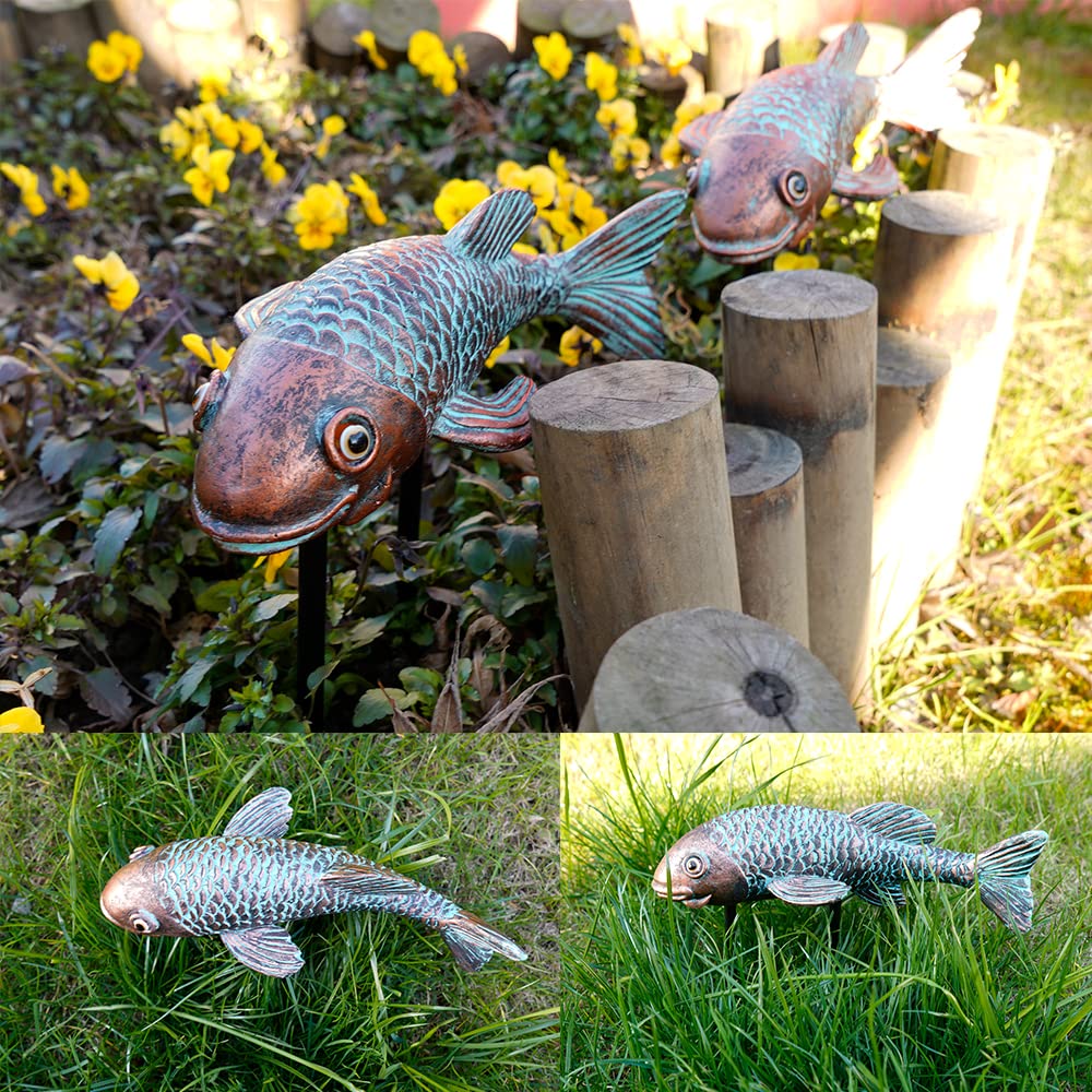 VKEVOC Set of 2 Antique Koi Fish Statue, Outdoor Garden Sculpture for Patio, Backyard, Pond, and Home Decor