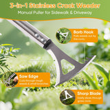 EOMEOH Crack Weeder, 3-in-1 Stainless Steel Weeding Tool with 60" Long Handle - Stand Up Weeder for Driveway, Sidewalk & Deck Crevices - No Bending, Tool-Free Assembly