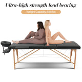 HENGJIANYI Massage Table Massage Bed, Portable 3 Section Foldable Tattoo Bed, Height Adjustable Lash Spa Bed with Face Cradle, Home Light Weight Facial Salon Bed with Wood Frame, Black