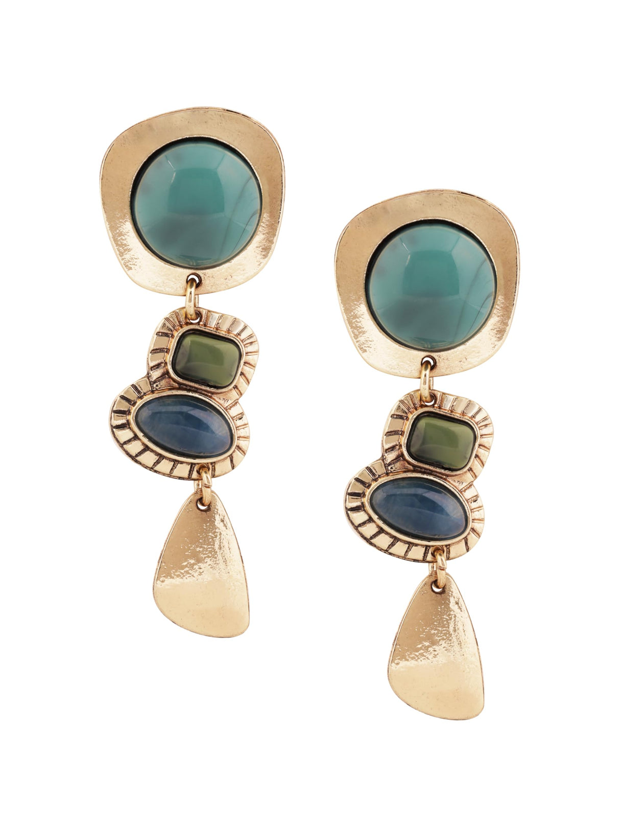 MINACHI Boho Teal Blue Color Block Gold-Tone Drop Earrings