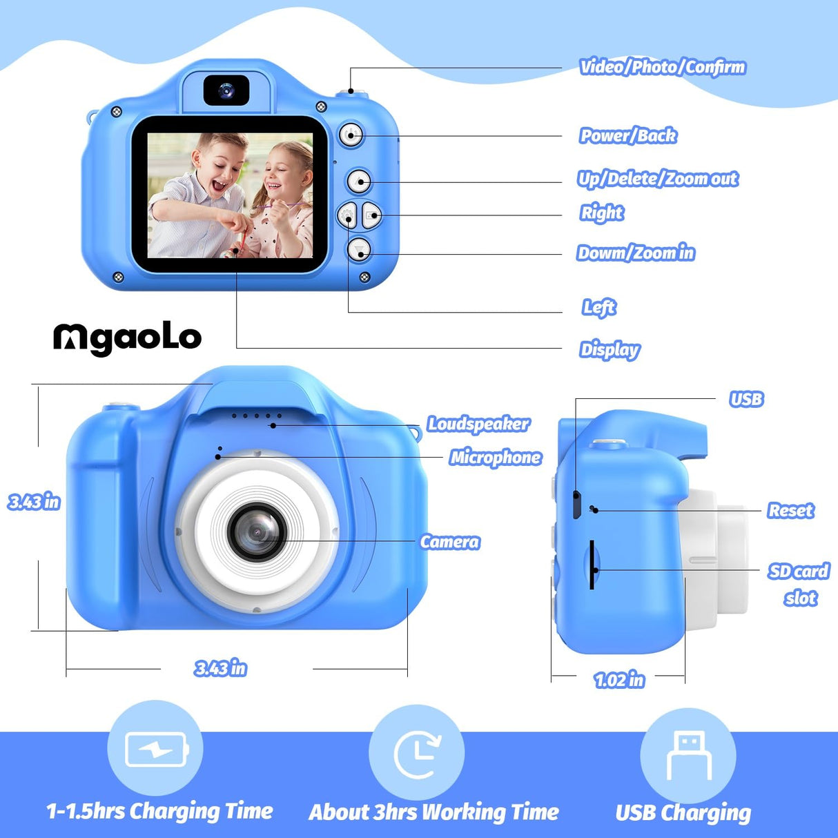 Mgaolo Kids Camera Toys for 3-12 Years Old Boys Girls Children,Portable Child Digital Video Camera with Silicone Cover, Christmas Birthday Gifts for Toddler Age 3 4 5 6 7 8 9 (Dog Blue)