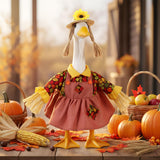 FuWeave Fall Porch Goose Outfit Maple Goose Costume Fancy Porch Geese Clothes with Wide Hat for 23" 17" Outdoor Patio(Scarecrow Style,23 Inch)