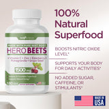 Gade Nutrition Hero Beets - Beet Root Capsules 1500mg - Organic Beet Root Powder + Vitamin C Zinc, Elderberry, Pomegranate, Grape Seed Extract - 3 Months Supply