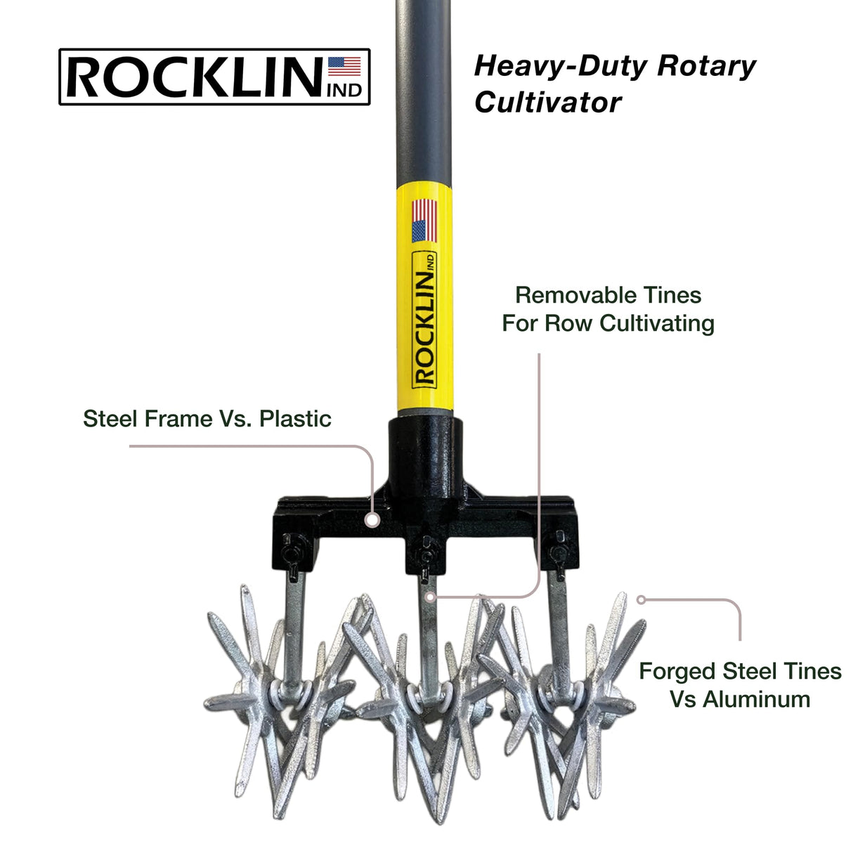 Heavy-Duty Rotary Cultivator with 2X Steel Tines for All Soil Types - Till, Aerate, Weed & Mix Soil | 60" Extra Long Handle