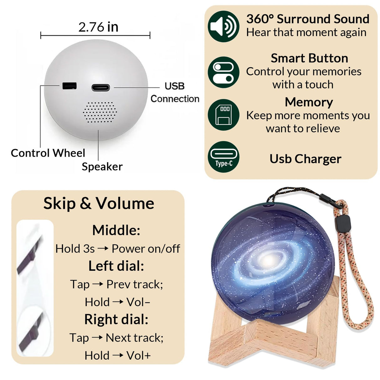 WINSD Memory Sphere Lamp 2.7" Crystal Ball Video Player Memory Orb Lamp Personalized Uploadable Videos & Photos Video Gift for Couples Friends Anniversary Birthday Christmas Gifts