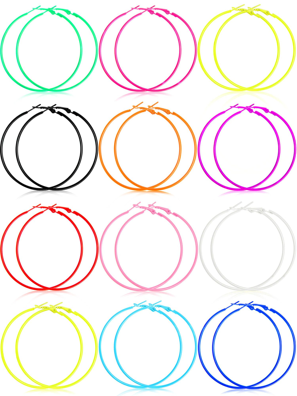 12 Pairs 80s Neon Earrings for Women Retro Colorful Hoop Earrings Pendant for 80's Outfit Glow Party Accessories(6 cm)