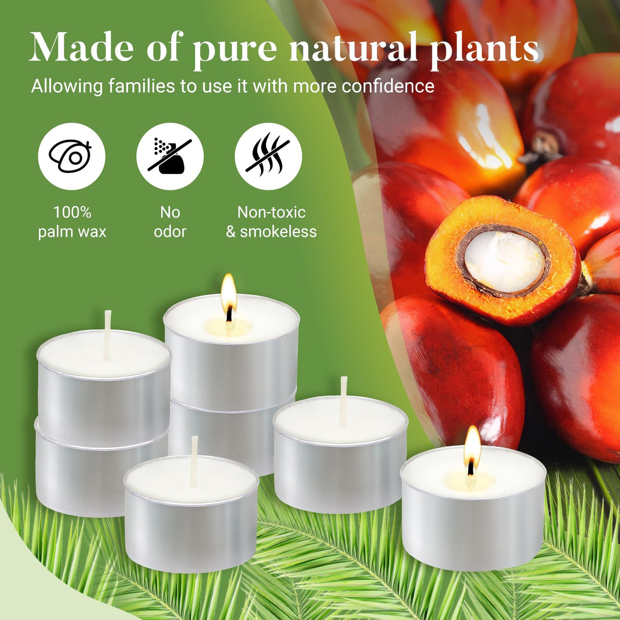 Unscented Tea Lights Candles 200 Pack,6 Hours Long Burning White Tea Candles Bulk,Non-Paraffin, Clean Burn, Smokeless, Palm Tealight Candles for Wedding,Centerpiece,Christmas Lights,Home Dceor