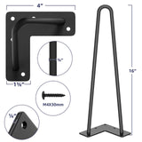 SMARTSTANDARD 16" Hairpin Furniture Legs, Metal Home DIY Projects for Nightstand, Coffee Table, Desk, etc with Rubber Floor Protectors Black 4PCS
