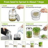 DWETG Sprouting Jar Kit, 2 Pack Wide Mouth Mason Jar Sprouter with Stainless Stee Screen Lids & Mess-Free Drip Covers Complete Indoor Microgreens Growing Kit Broccoli Alfalfa Gardening Gift