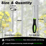 FEED GARDEN Heavy Duty Landscape Fabric Pins 8 Gauge 120 Pack with Pick Hook, 6 Inch Galvanized Round Head Garden Stakes for Weed Barrier Fabric, Turf, Sod, Tent, Garden Edging & Hard Soil