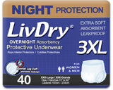 LivDry Adult Incontinence Underwear, Overnight Comfort Absorbency, Leak Protection (XXX-Large (40 Count))