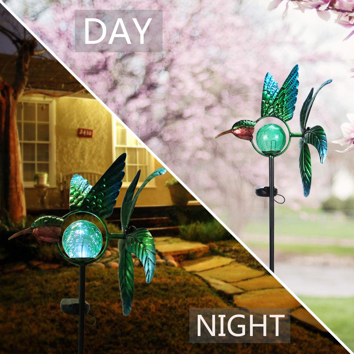 Afirst Solar Hummingbird Wind Spinner, Metal Garden Stake Lights Lawn Decor