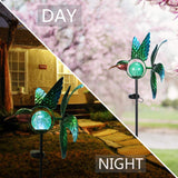 Afirst Solar Hummingbird Wind Spinner, Metal Garden Stake Lights Lawn Decor
