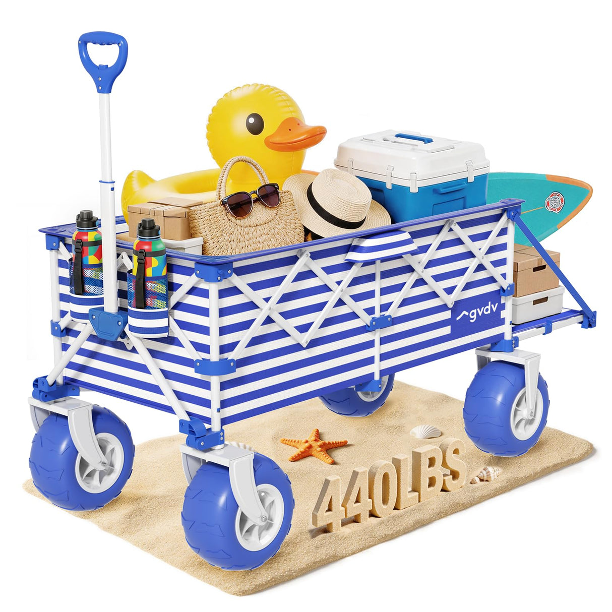 GVDV CW40 Beach Wagon with 9 in Big Balloon Wheels, Cart with Tailgate