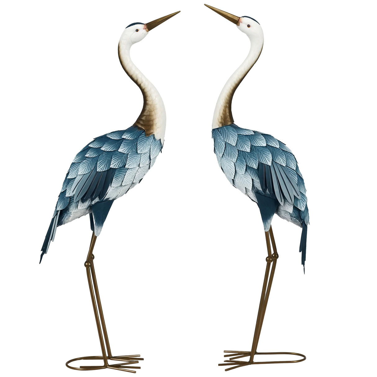 Outsunny Crane Garden Statues, 28.5" & 29" Standing Bird Sculptures, Metal Yard Art Decor for Lawn, Patio, Backyard, Landscape Decoration Set of 2, Blue & White