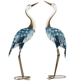 Outsunny Crane Garden Statues, 28.5" & 29" Standing Bird Sculptures, Metal Yard Art Decor for Lawn, Patio, Backyard, Landscape Decoration Set of 2, Blue & White