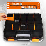 Jack Boss Tool Box with Transparent Lid, Double Side 34-Compartments Organizer Box with Removable Dividers for Hardware, Screws, Bolts, Nails, Beads, Jewelry and Fishing Accessories, Orange, 2 Pack