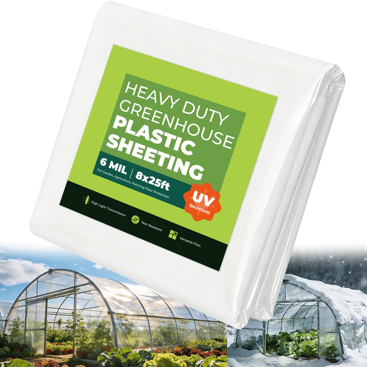 MTYIK 8x25 ft Greenhouse Plastic Sheeting, 6 Mil Green House Plastic Covering, Heavy Duty Greenhouse Cover Replacement, Thick Greenhouse Film