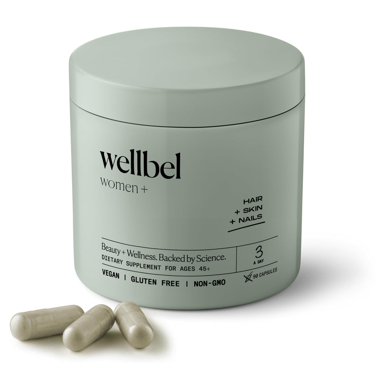 WELLBEL Women + Clean Supplement for Hair, Skin, and Nails, Vegan, Gluten Free, Non GMO 90 Count