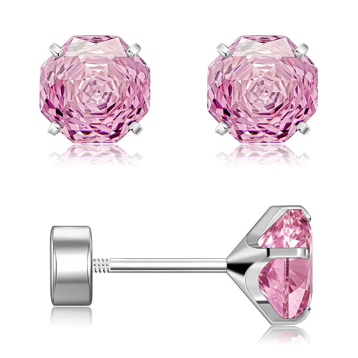 GUIJUEYE Implant Grade Titanium Rose Cut CZ Earrings for Sensitive Ears
