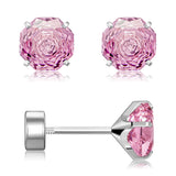 GUIJUEYE Implant Grade Titanium Rose Cut CZ Earrings for Sensitive Ears