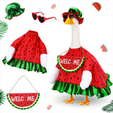 Sunnymove Summer Watermelon Porch Goose Outfits Summer Dress with Frilled Hat & Skirt Welcome Wooden Sign Fits 23" Cement Goose Statue Outdoor Garden Yard Patio Lawn Decor(Watermelon)